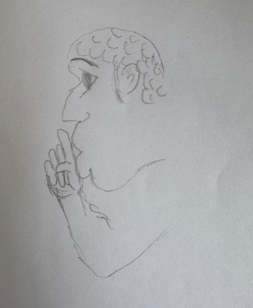Drawing of a person signalling others to be quiet